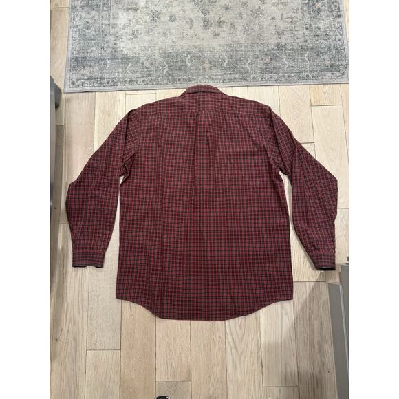 LL Bean Vintage Button-Down Shirt Men's X-Large Tall Dark Red Plaid 100% Cotton - Picture 9 of 9